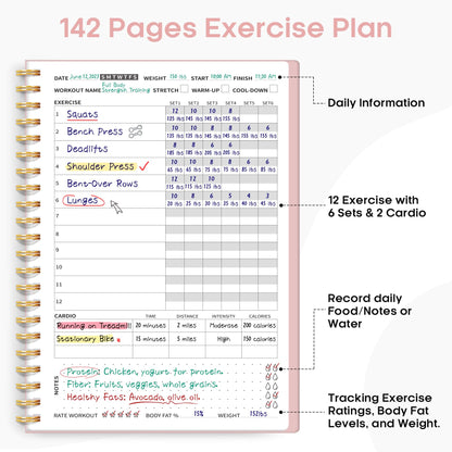 Fitness Workout Journal for Women & Men, A5(5.5" x 8.2") Workout Log Book Planner for Tracking, Progress, and Achieving Your Wellness Goals-Pink