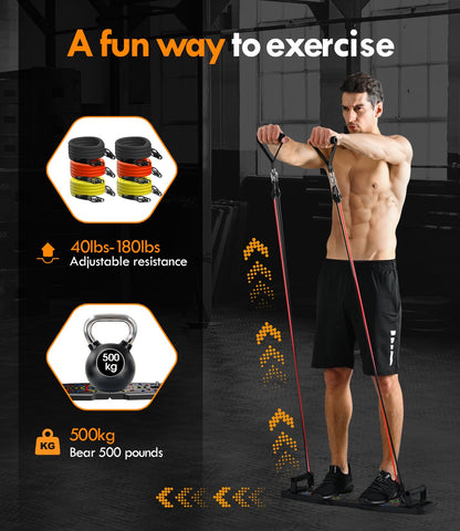 Push Up Board,Home Gym,Portable Exercise Equipment,Pilates Bar and 20 Fitness Accessories with Resistance Bands and Ab Roller Wheel,Full Body Workout at Home