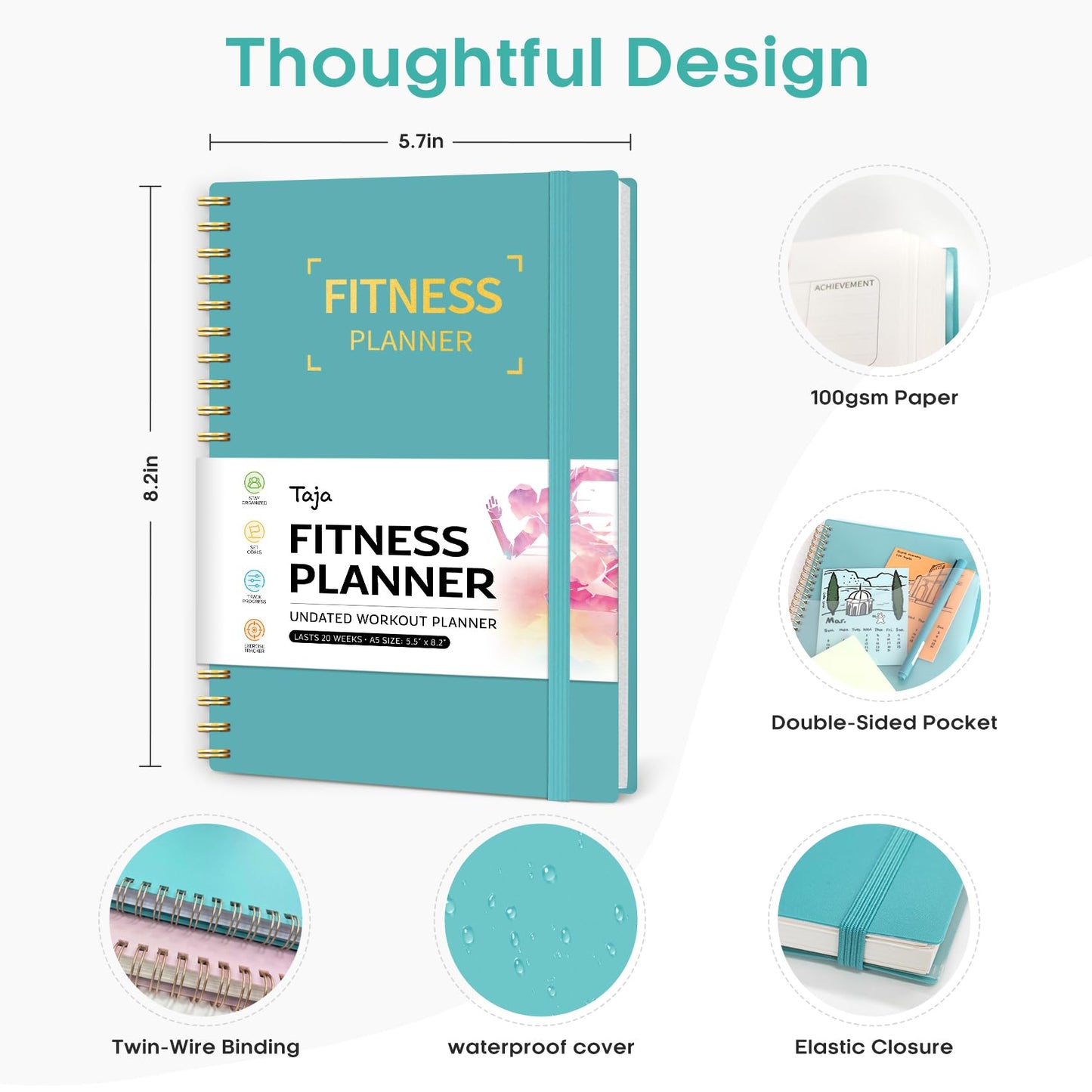 Fitness Workout Journal for Women & Men, A5(5.5" x 8.2") Workout Log Book Planner for Tracking, Progress, and Achieving Your Wellness Goals-Pink