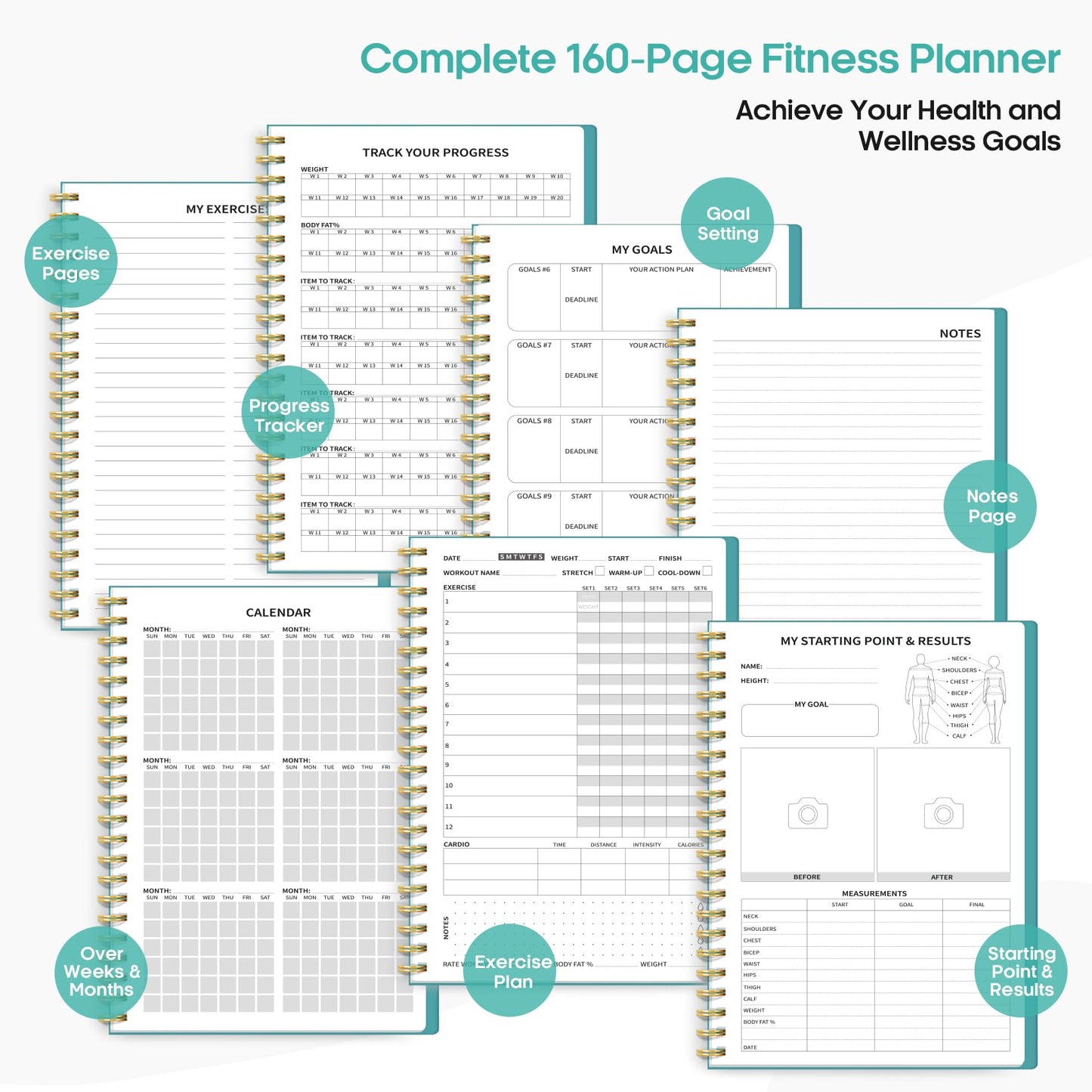 Fitness Workout Journal for Women & Men, A5(5.5" x 8.2") Workout Log Book Planner for Tracking, Progress, and Achieving Your Wellness Goals-Pink