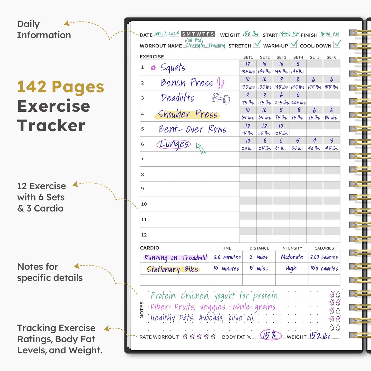 Fitness Workout Journal for Women & Men, A5(5.5" x 8.2") Workout Log Book Planner for Tracking, Progress, and Achieving Your Wellness Goals-Pink