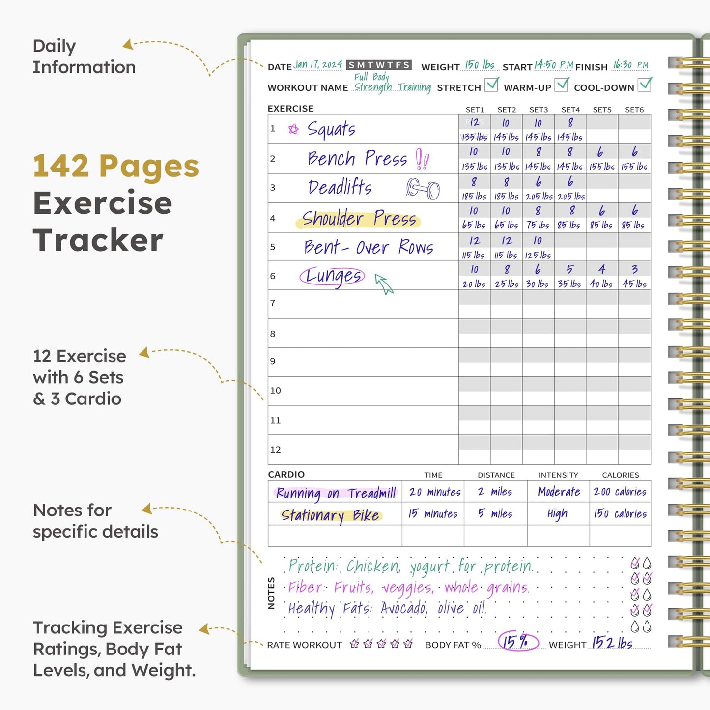 Fitness Workout Journal for Women & Men, A5(5.5" x 8.2") Workout Log Book Planner for Tracking, Progress, and Achieving Your Wellness Goals-Pink