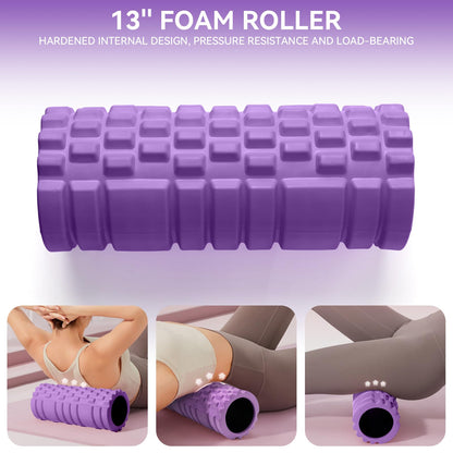 Krightlink 5 in1 Foam Roller Set for Deep Tissue Muscle Massage, High Density Fitness Exercise Foam Roller, Massage Roller, Massage Ball, Resistance Band, for Whole Body (Black)