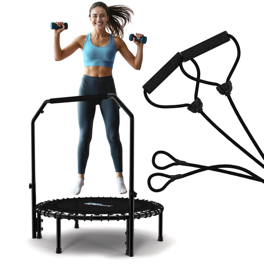 Jumpzylla Fitness Trampoline 40" or 48" | Foldable Mini Rebounder Trampoline for Adults with Bar | Durable, Quiet, Low-Impact Exercise Equipment for Indoor and Home Workouts (550 LBS Capacity)