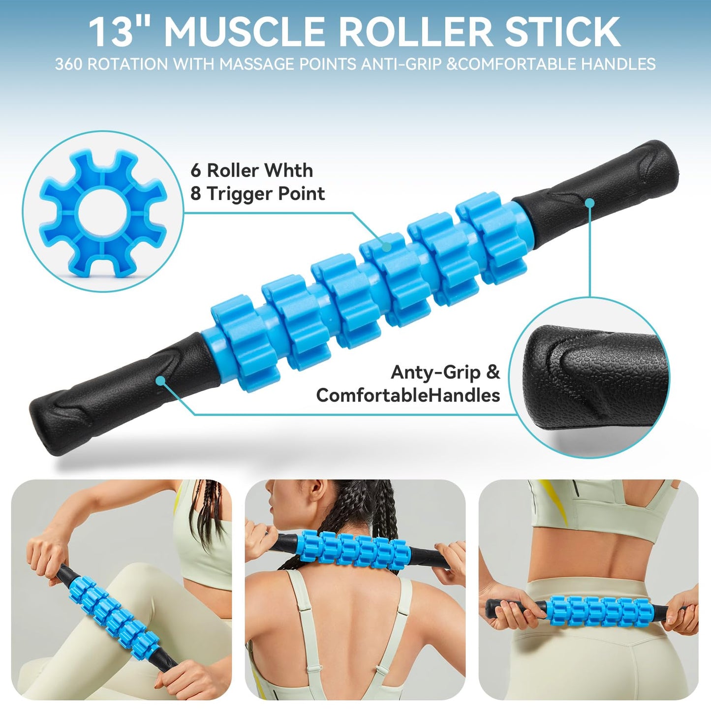 Krightlink 5 in1 Foam Roller Set for Deep Tissue Muscle Massage, High Density Fitness Exercise Foam Roller, Massage Roller, Massage Ball, Resistance Band, for Whole Body (Black)