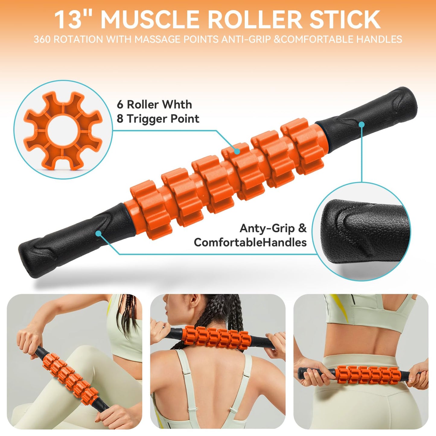 Krightlink 5 in1 Foam Roller Set for Deep Tissue Muscle Massage, High Density Fitness Exercise Foam Roller, Massage Roller, Massage Ball, Resistance Band, for Whole Body (Black)