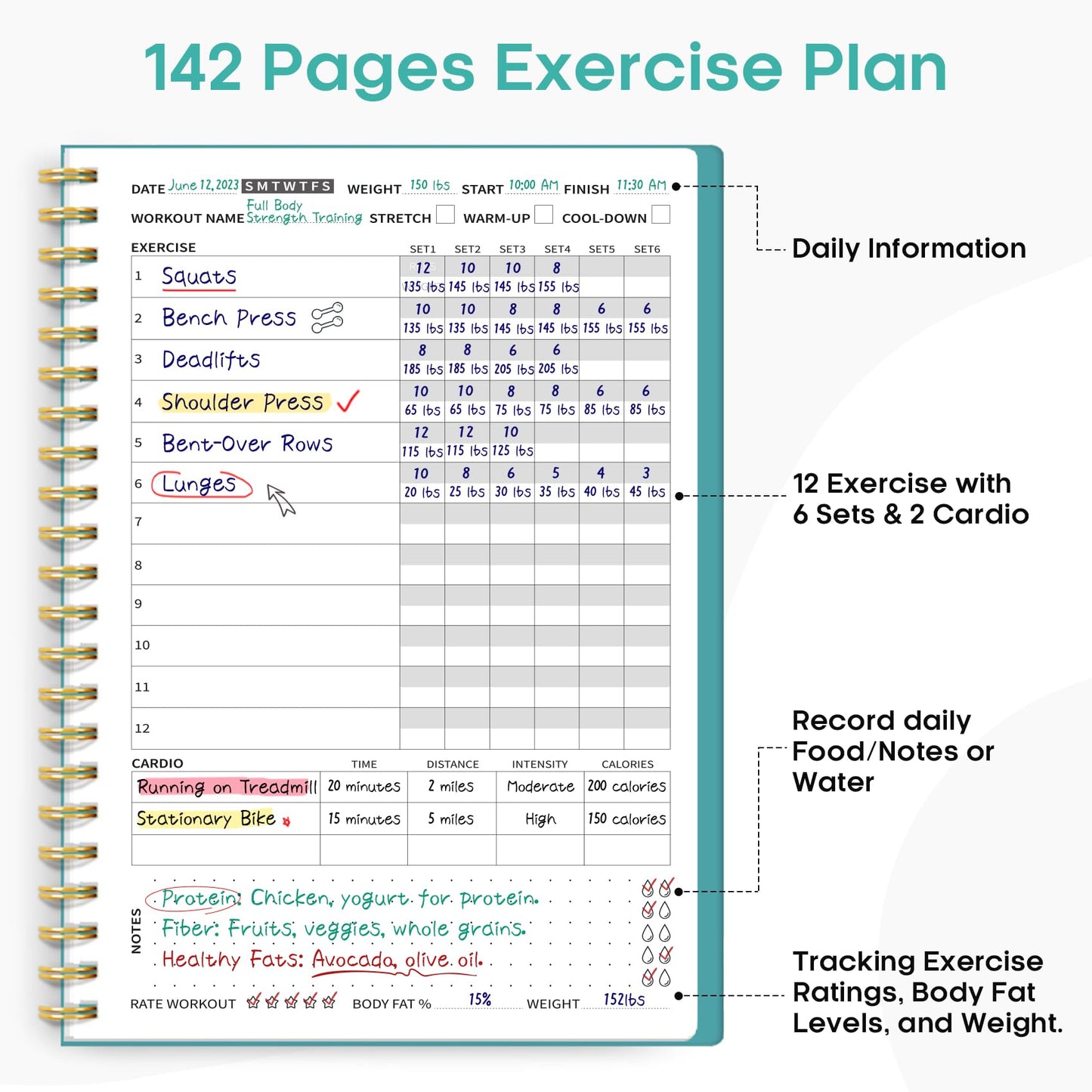 Fitness Workout Journal for Women & Men, A5(5.5" x 8.2") Workout Log Book Planner for Tracking, Progress, and Achieving Your Wellness Goals-Pink