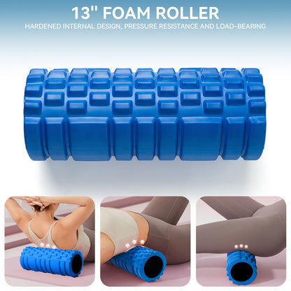 Krightlink 5 in1 Foam Roller Set for Deep Tissue Muscle Massage, High Density Fitness Exercise Foam Roller, Massage Roller, Massage Ball, Resistance Band, for Whole Body (Black)