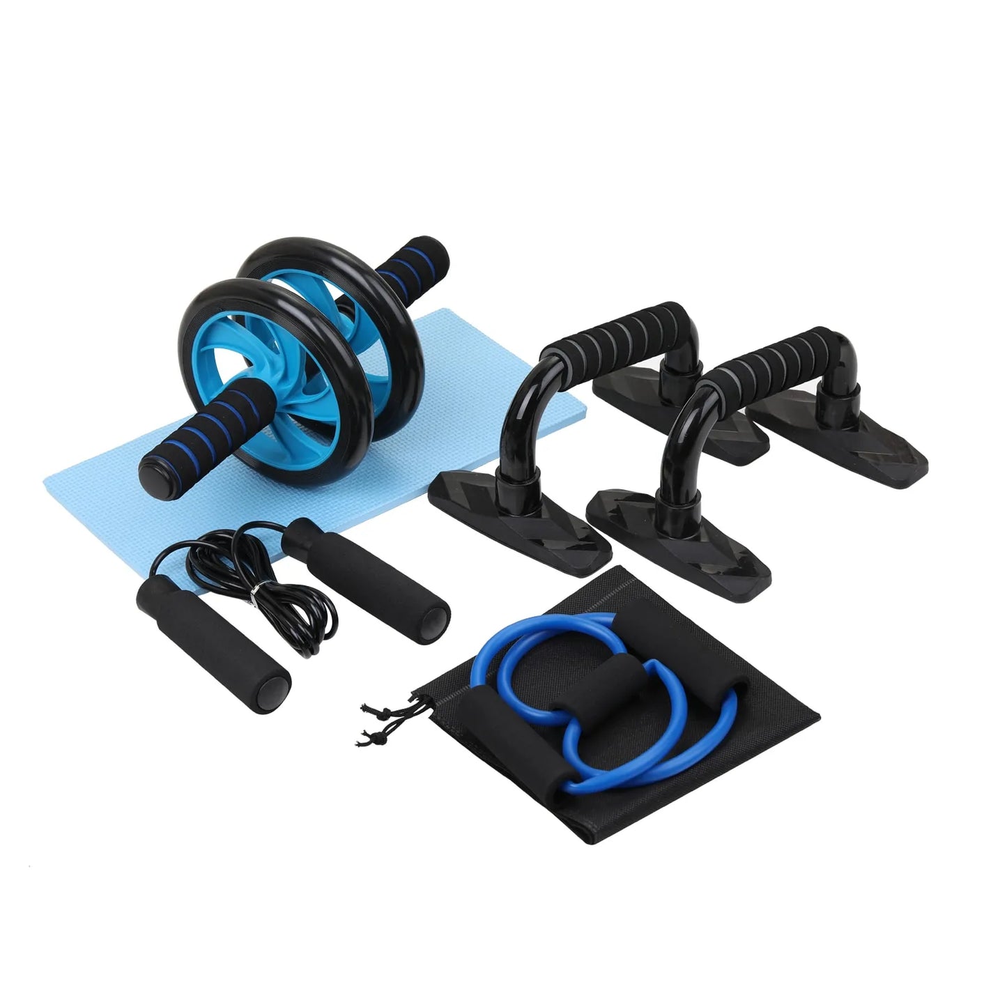 Home Fitness Set: Abdominal Wheel Roller, Push-Up Bar, and Jump Rope