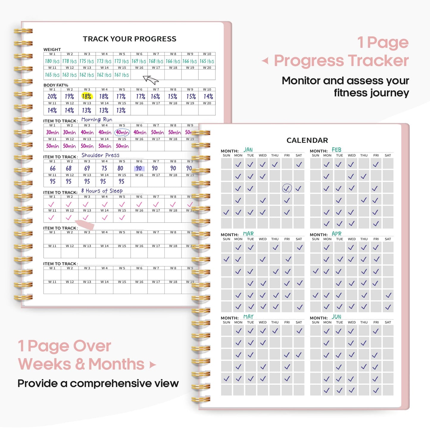 Fitness Workout Journal for Women & Men, A5(5.5" x 8.2") Workout Log Book Planner for Tracking, Progress, and Achieving Your Wellness Goals-Pink